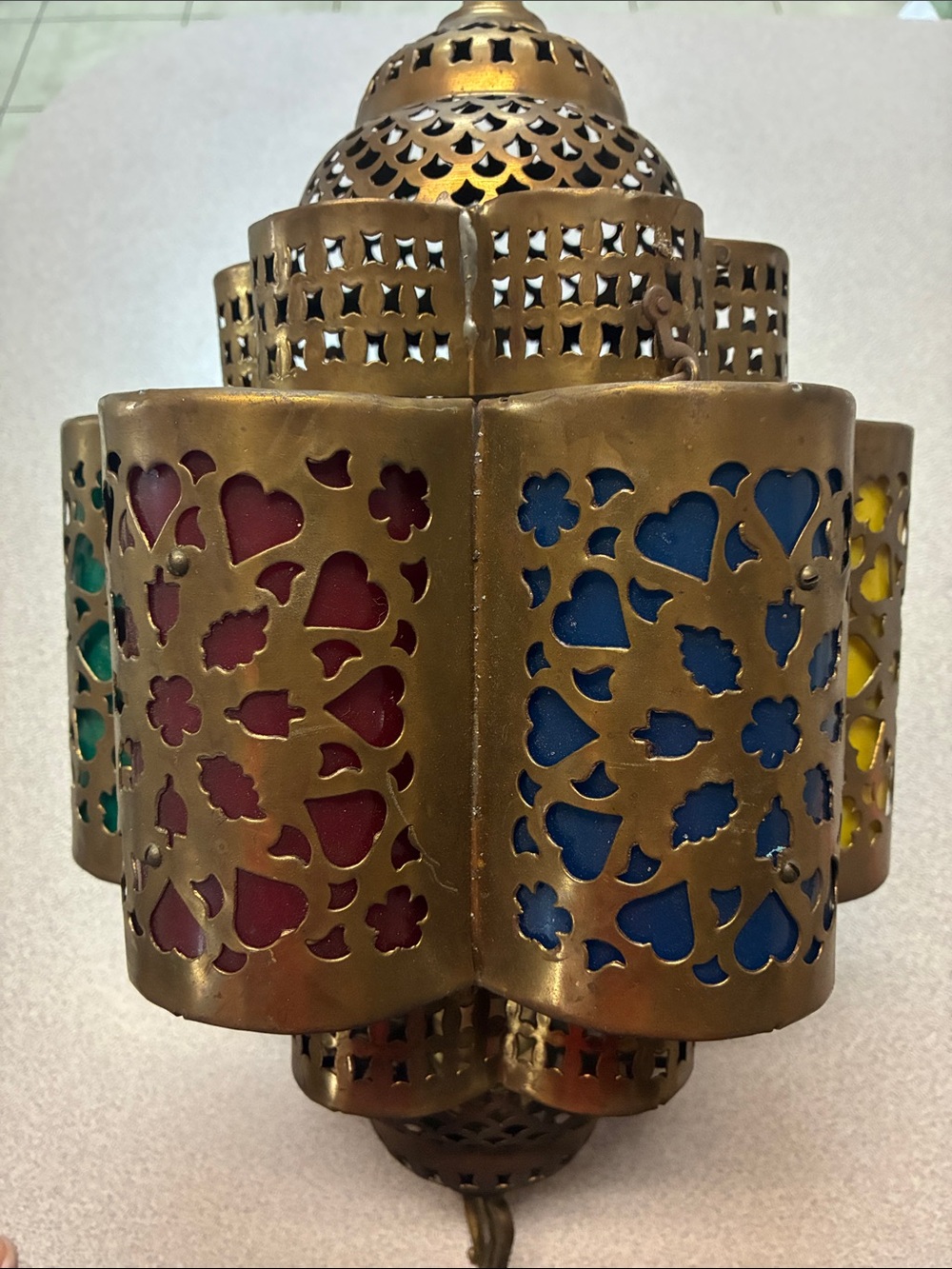 Brass Moroccan-Style Multi-Color Cutout Lantern